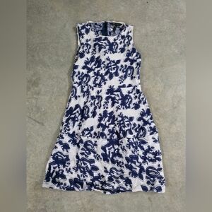 BCBGMaxAzria Blue and White Sheath Dress Sleeveless Crew Neck
